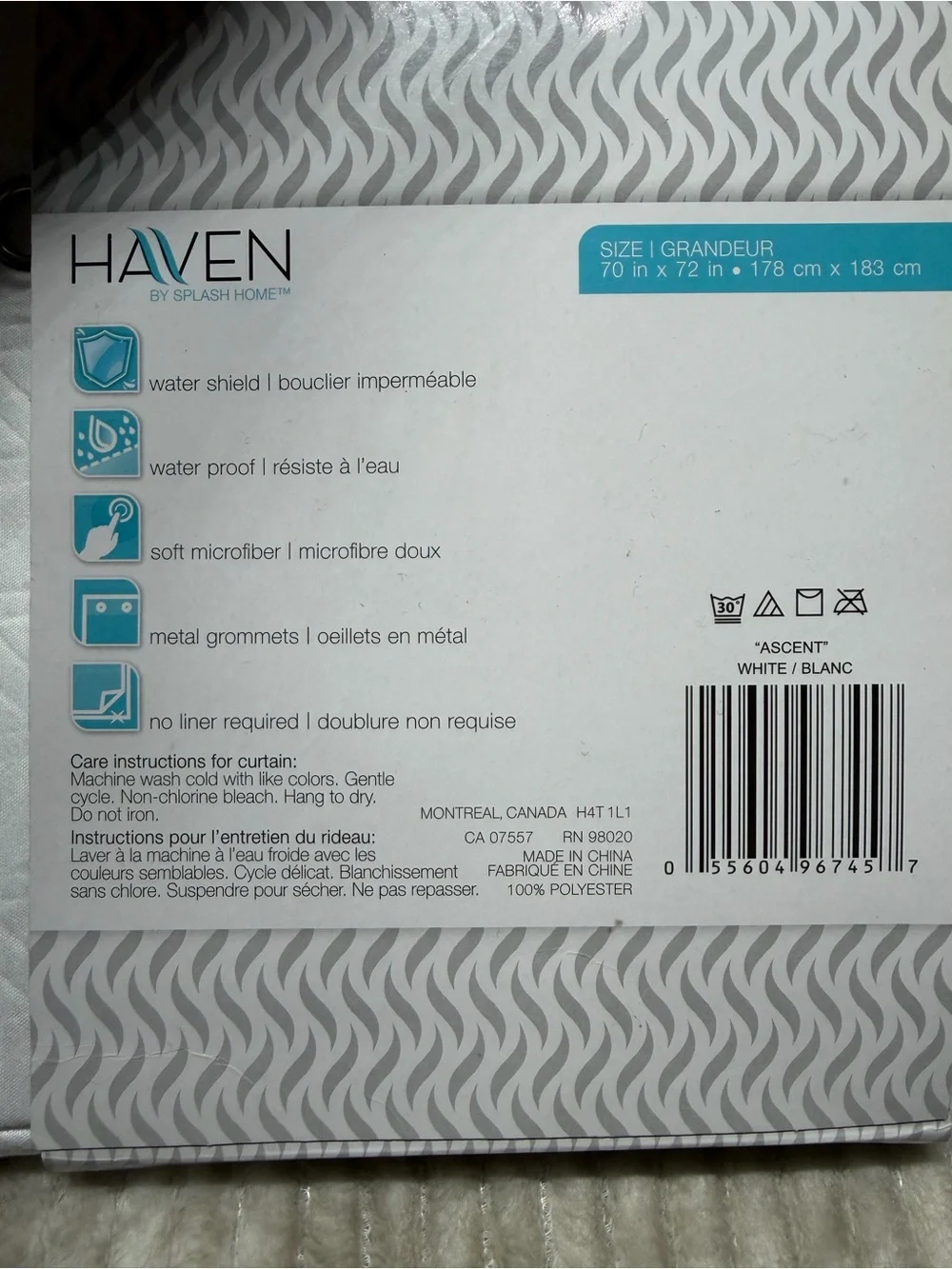 Haven Microfiber Shower Curtain Liner in White